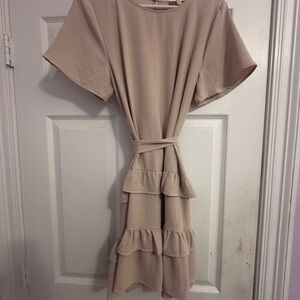 Entro Tan Flutter Sleeve Midi Sundress